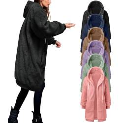 Fleecejacke Damen Mit Kapuze, Winterjacke Lang Fleecemantel Warm Teddy Mantel Jacken Günstig Wintermantel Kuscheljacke Flauschig Teddyfleece Jacke Übergang Wollmantel Lange Plüschjacke Teddymantel @1 von Viunychn