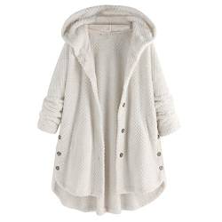 Viunychn Damen Mantel Plüschjacke Hoodie Jacke Oversize Wintermantel Kurzmantel Warm Cardigan Kapuzenjacke Winterjacke mit Taschen S-5XL @1 von Viunychn