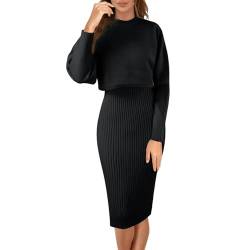 Viunychn Damen Strickkleid Zweiteiliger Anzug Pullover Oberteil und Kleid Bodycon 2 Stück Set Sweater Midikleid Pullikleid Gestrickt Kleid Set @2 von Viunychn