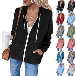 Viunychn Dünne Jacke Damen,Damen Sweatjacke Hoodie Sweatshirtjacke Pullover Oberteile Kapuzenpullover Einfarbig Full Zip Casual Hoodie Sweatshirt von Viunychn