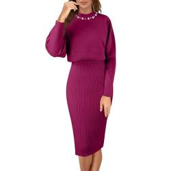 Viunychn Herbstkleid Damen Winter Elegant Herbst Strickkleid Winterkleid Pulloverkleid 2 Teilig Moderne Midi Langarm Strickkleider Herbstkleider Christmas Zwei Fall Knitted Skims Dress for Women @2 von Viunychn