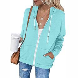 Viunychn Kaputzensweatshirtjacke Damen,Damen Sweatjacke Hoodie Sweatshirtjacke Pullover Oberteile Kapuzenpullover Einfarbig Full Zip Casual Hoodie Sweatshirt von Viunychn