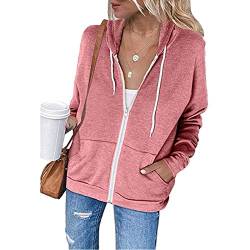 Viunychn Kapuzenjacke Damen Sommer,Damen Sweatjacke Hoodie Sweatshirtjacke Pullover Oberteile Kapuzenpullover Einfarbig Full Zip Casual Hoodie Sweatshirt von Viunychn