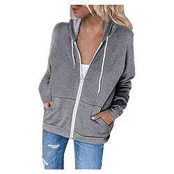 Viunychn Kapuzenpullover Für Damen,Damen Sweatjacke Hoodie Sweatshirtjacke Pullover Oberteile Kapuzenpullover Einfarbig Full Zip Casual Hoodie Sweatshirt von Viunychn