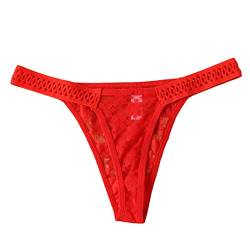 Viunychn String Tanga Damen Sexy Dessous, High Waist Unterhosen Für Damen Hohe Taille Bauchweg Slip Rot G String Damenslips 40/42 Taillenslip Rote Unterhosen Damen Damenunterwäsche Slips Mit Spitze von Viunychn