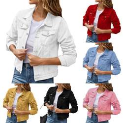 Viunychn Weiße Jeansjacke Damen,Damen Jeans Jacke Langarm Einfarbig Knopf Kurze Jeansjacke mit Taschen Sale Leichte Jacken für Frauen Fashion Aesthetic Vintage Streetwear von Viunychn