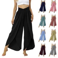 Viunychn Weite Hose Damen Crossover Hohe Taille Bootcut Yogahose Split Flare Leg Elastische Palazzo Hose Sommerhose Leicht Jogginghose Freizeithose Haremshose Wide Leg Pants Women von Viunychn