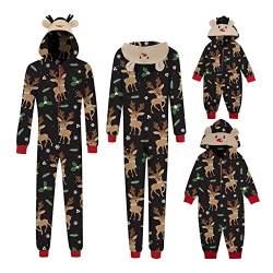 Weihnachten Schlafanzug Familie mit Reißverschluss Einteiler Nachtwäsche Kapuze Overall Hausanzug Kuschelig Eltern Kind Hausanzug Christmas Elchdruck Pyjamas Set Weihnachtsschlafanzüge @1 von Viunychn