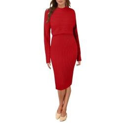 Winterkleid Damen Herbst Elegant Winter Strickkleid Herbstkleid Pulloverkleid 2 Teilig Moderne Mit Rundhalsausschnitt Langarm Winterkleider Rippkleid Comfy Autumn Sweat Frauen Knitted Skims Dress @2 von Viunychn