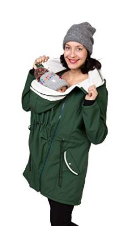 Viva la Mama - 4in1 Trageparka, zum Vorn - und Rückentragen, Umstandsjacke, Freizeitjacke Softshell - PINA - tannengrün - S von Viva la Mama