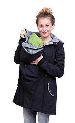 Viva la Mama - Jacke Herbst Winter Babytragen vorn und hinten Rückentragejacke Umstandsjacke Softshell - PINA schwarz abstrakt - M von Viva la Mama