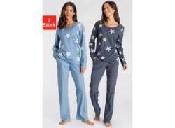 Pyjama VIVANCE DREAMS Gr. 48/50, blau (hellblau, marine, sterne) Damen Homewear-Sets Pyjamas von Vivance Dreams