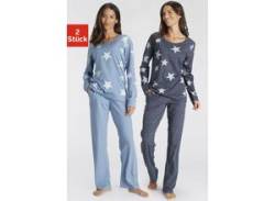 Pyjama VIVANCE DREAMS Gr. 52/54, blau (hellblau, marine, sterne) Damen Homewear-Sets Pyjamas in melierter Optik mit Sternen von Vivance Dreams