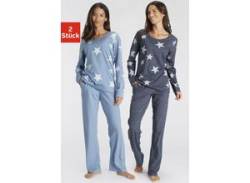 Pyjama VIVANCE DREAMS Gr. 56/58, blau (hellblau, marine, sterne) Damen Homewear-Sets Pyjamas in melierter Optik mit Sternen von Vivance Dreams