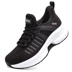 Vivay Laufschuhe Damen Leicht Sneaker Sportschuhe Atmungsaktiv Fitness Walking Turnschuhe Mode Trainingsschuhe,Schwarz Weiß,EU39 von Vivay