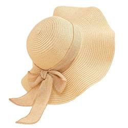 Vivi Idee® Sonnenhut Strohhut Damen faltbar Sommerhut Sonnenmütze Strandhut Straw hat Einheitgröße (Beige) von Vivi Idee