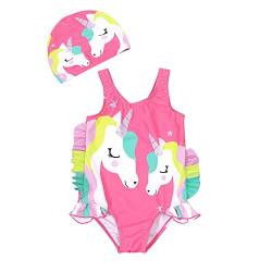 Vivi Idee Kinder Badeanzug Mädchen 1-8 Jahre UPF 50+ UV Schutz Bademode Set Einteiler, Einhorn Schwimmanzug mit Badekappe für Wassersport (92-98) von Vivi Idee