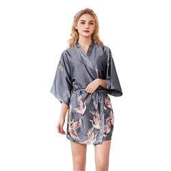 Vivi Idee Nachthemd Morgenmantel Damen leicht sexy Negligee Kimono kurz Satin Sommer Schlafshirt Nachtkleid Unterkleid (Grau, L) von Vivi Idee