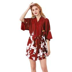 Vivi Idee Nachthemd Morgenmantel Damen leicht sexy Negligee Kimono kurz Satin Sommer Schlafshirt Nachtkleid Unterkleid (Weinrot, XXL) von Vivi Idee