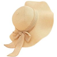 Vivi Idee Strohhut Sonnenhut Sommerhut Strandhut Straw hat, Damen faltbar, Einheitgröße wellenförmiger Rand von Vivi Idee