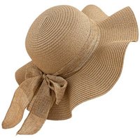 Vivi Idee Strohhut Sonnenhut Sommerhut Strandhut Straw hat, Damen faltbar, Einheitgröße wellenförmiger Rand von Vivi Idee