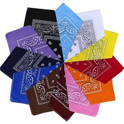 Vivibel Bandana Kopftuch Baumwolle,12er Paisley Bandana Halstuch 55 x 55 cm Kopftuch Armtuch Mischfarben Haar, Hals, Kopf Schal Nickituch Vierecktuch von Vivibel