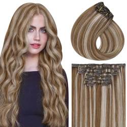 Vivien Blond Extensions Clip in Echthaar Remy Extensions Clip in Haarverlängerung Remy Clip in Extensions Echthaar Hellbraun mit Platinblond P#8/60 60cm 7pcs/135g von Vivien