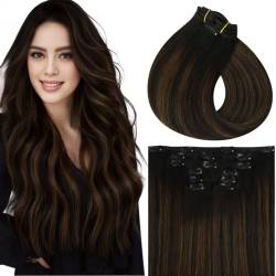 Vivien Clip in Extensions Echthaar Balayage Extensions Clip Echthaar Natur Schwarz Ombre bis Mittelbraun gemischt aus Schwarz Clip in Echthaar Extensions 50cm #1B/6/1B 7pcs 120g von Vivien