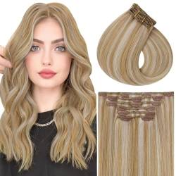 Vivien Clip in Extensions Echthaar Blond Extensions Echthaar Clip in Remy Echthaar Clip in Extensions Hellblond Highlighted Ashblond #P27/60 25cm 80g/7Pcs von Vivien