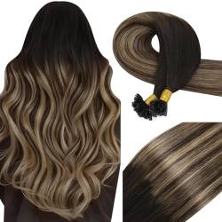 Vivien Echthaar Extensions Bonding Remy Extensions Bonding Echthaar Schwarz Bonding Extensions Echthaar #1B/4/18 Ombre Naturschwarz bis Dunkelbraun mit Aschblond Hot Fusion 45cm 50g von Vivien