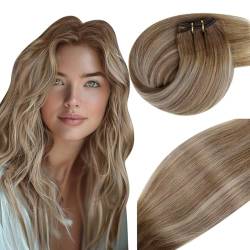 Vivien Echthaar Tressen Extensions Remy Extensions Echthaar Tressen Mittelbraun übergehend Platinblond Balayage Mit Mittelbraun Extensions Tressen Echthaar Braun 45cm 100g #6/60/6 von Vivien