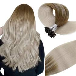 Vivien Extensions Echthaar Bonding Blond Echthaar Bonding Extensions Remy Bonding Extensions Echthaar Balayage Hellbraun mit Platinblond #8/60 50g/50s 18 Zoll/45cm von Vivien