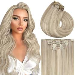 Vivien Remy Clip in Extensions Echthaar Blond Extensions Clip Echthaar Blond Highlighted Aschblond Haarverlängerung Clip in Extensions 80g/7pcs 30cm #16/22 von Vivien