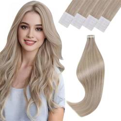 Vivien Tape Echthaar Extensions Blond Echthaar Extensions Tape in Aschblond Highlight Extensions Tape in Echthaar Invisible 35cm 20pcs/30g #16/22 von Vivien