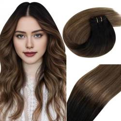 Vivien Tressen Echthaar Extensions Balayage Haartressen Extensions Balayage Schwarz Braun mit Blond Extensions Tressen Echthaar #1B/4/18 45cm 100g von Vivien