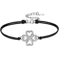 Viwind Armband Damen, 925 Sterling Silber Armband, Glücksbringer Glücksarmband Zirkonia Armbänder für Frauen & Mädchen Einstellbar Handgewebtes Schmuck mit Geschenkbox (Schwarz) von Viwind