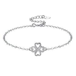 Viwind Armband Damen, 925 Sterling Silber Armband, Glücksbringer Glücksarmband Zirkonia Armbänder für Frauen & Mädchen Einstellbar Handgewebtes Schmuck mit Geschenkbox (Silberkette) von Viwind