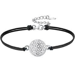 Viwind Armband Damen 925 Sterling Silber Blume des Lebens Armbänder 17+4cm Celtic Knot Bracelet Armband für Frauen und Mädchen Weihnachten Geschenk mit Geschenkbox (Schwarz) von Viwind