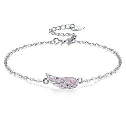 Viwind Armband Damen 925 Sterling Silber Engelsflügel Schutzengel Armbänder Funkelnden Kubischen Zirkonia Armbänder Verstellbarer Charm Armband für Frauen mit Geschenkbox (Rosa) von Viwind