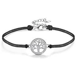 Viwind Armband Damen 925 Sterling Silber Lebensbaum Armbänder Baum des Lebens Armreif für Frauen und Mädchen 24cm Einstellbar Handgewebtes Armkette mit Geschenkbox (Schwarz) von Viwind