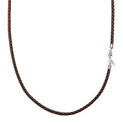 Viwind Echt leder Halskette Lederkette 2.9mm breit geflochten Lederband ketten 45-65cm wählbar 925 Sterling Silber Verschluss Damen Herren für DIY Anhänger Mit Geschenkbox (50cm, Braun-Schwarz) von Viwind