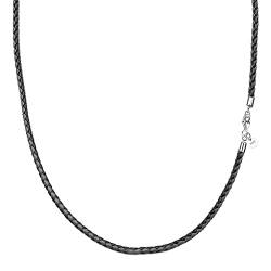 Viwind Echt leder Halskette Lederkette 2.9mm breit geflochten Lederband ketten 45-65cm wählbar 925 Sterling Silber Verschluss Damen Herren für DIY Anhänger Mit Geschenkbox (50cm, Grau-Schwarz) von Viwind