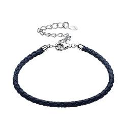 Viwind Echt leder armband Herren und Damen DIY Armband 925 Silber Schnalle verstellbar 17+4cm Verlängerungskette Schmuck mit Geschenkbox (Blau) von Viwind