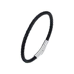 Viwind Echt leder armband für Jungs, Herren, Damen Armband 4mm breit geflochten Lederband 17.5/20.5cm Edelstahl Gravur für DIY Anhänger Schmuck mit Geschenkbox (20.5cm, schwarz) von Viwind