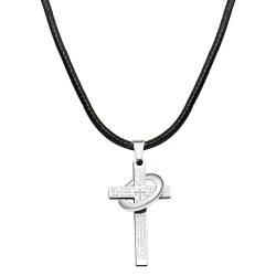Viwind Halskette Herren Kreuz mit Anhänger 2.5MM Breit Leder kette Länge 55cm Edelstahl Ketten für Herren Damen mit Geschenkbox von Viwind