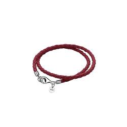 Viwind Lederarmband für Damen Geflochtenes Leder armband 34/36/38/40/42/60/63cm 925er Silber Verschluss Doppelschicht DIY Perlen Charms (34cm, Rot) von Viwind