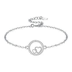 Viwind Liebe Herz Armband für Damen 925 Sterling Silber Zirkon Armband für Mädchen 22+4cm Einstellbar Bestes Geschenk mit Geschenkbox von Viwind