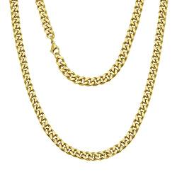 Viwind kette Herren Klassische Kubanische Halskette titanium steel material 5/7/9/11mm Silber/18k Gold Cuban Link Chains Hip Hop Ketten 45-55cm Wählbar,Geschenke für Unisex (45cm, Gold-7mm) von Viwind