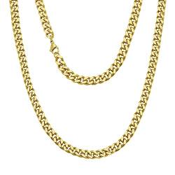 Viwind kette Herren Klassische Kubanische Halskette titanium steel material 5/7/9/11mm Silber/18k Gold Cuban Link Chains Hip Hop Ketten 45-55cm Wählbar,Geschenke für Unisex (50cm, Gold-7mm) von Viwind