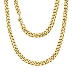 Viwind kette Herren Klassische Kubanische Halskette titanium steel material 5/7/9/11mm Silber/18k Gold Cuban Link Chains Hip Hop Ketten 45-55cm Wählbar,Geschenke für Unisex (50cm, Gold-9mm) von Viwind